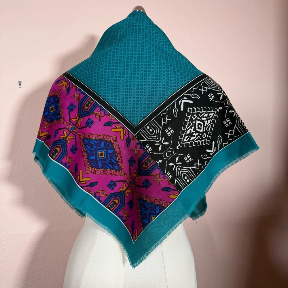 Vintage southwestern teal magenta made in italy western scarf